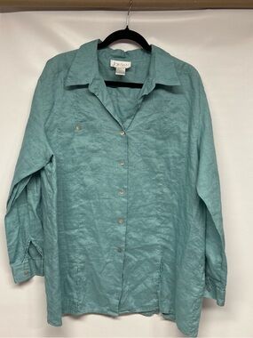Jordan Women's Teal Button-Front Linen Shirt